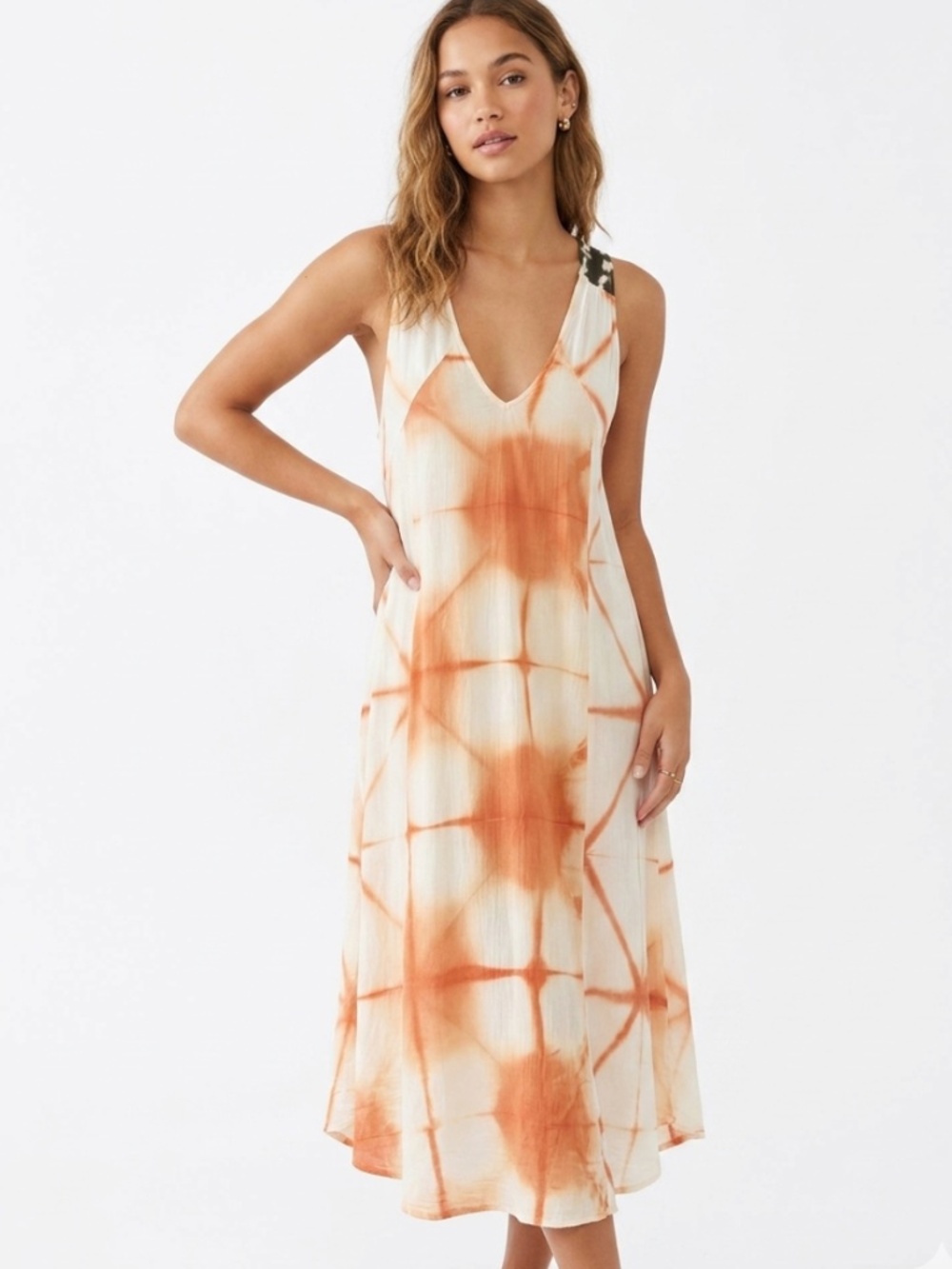 Sundance Boutique V-Neck Sleeveless Tie-Dye Print Summer Midi Dress Size XSP